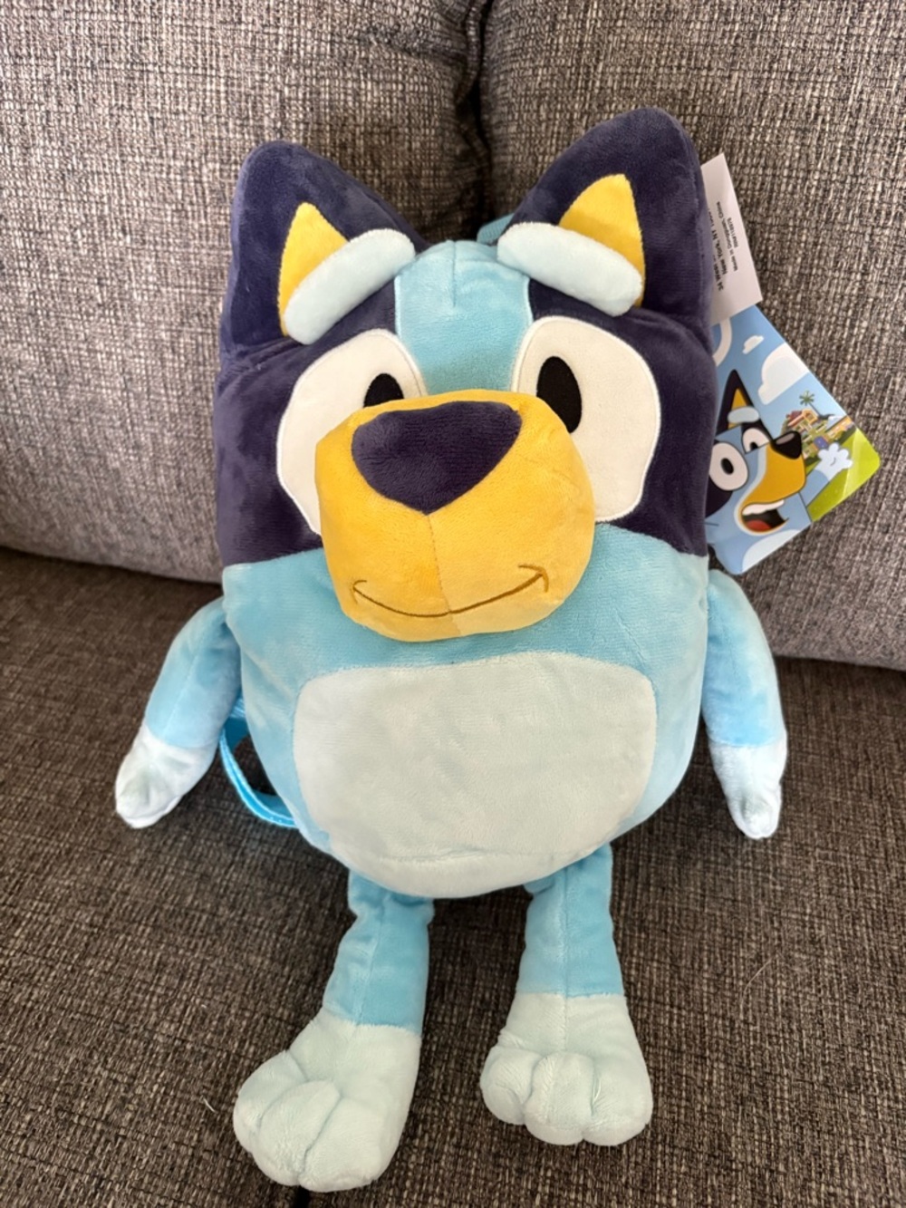 Bluey Blue Plush Character Kids Backpack - Light Blue & Navy NEW